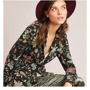 Aldo Martins Anthropology Womens Multicolor Button Cardigan Sweater Floral Sz 12